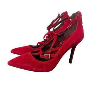 BCBG Red Suede Strappy Heels
